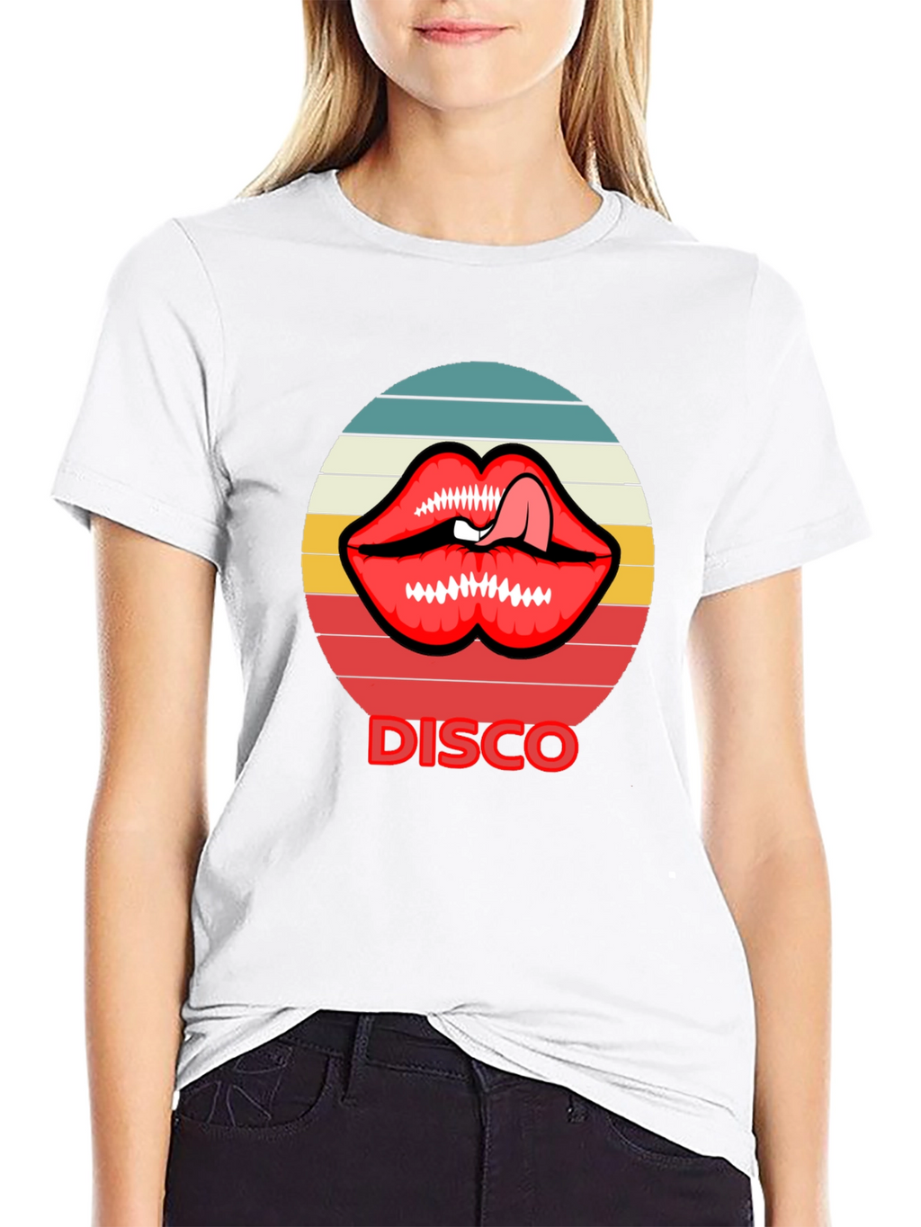Retro Disco Lips Graphic Tee - Unique Design!
