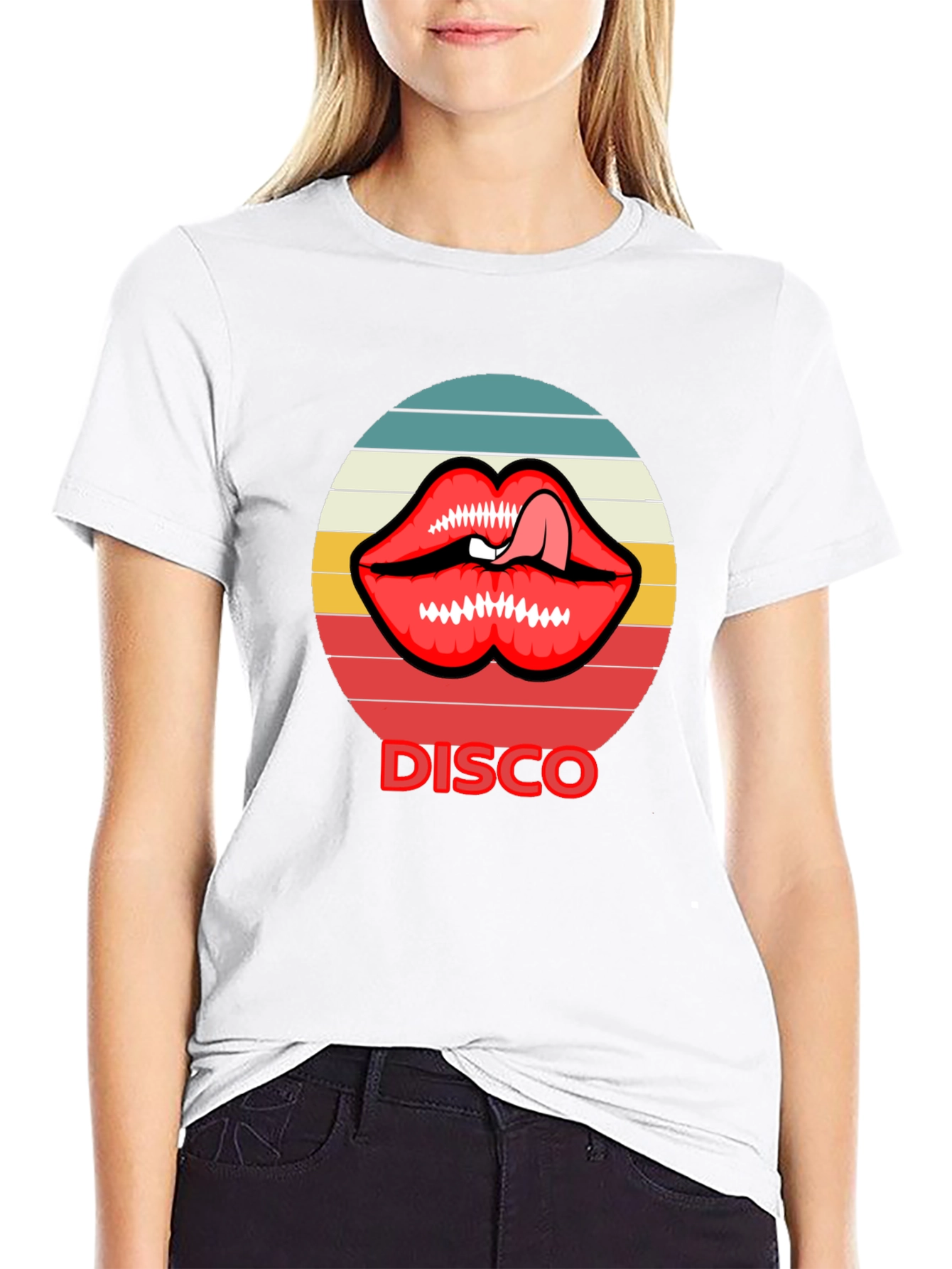 Retro Disco Lips Graphic Tee - Unique Design!
