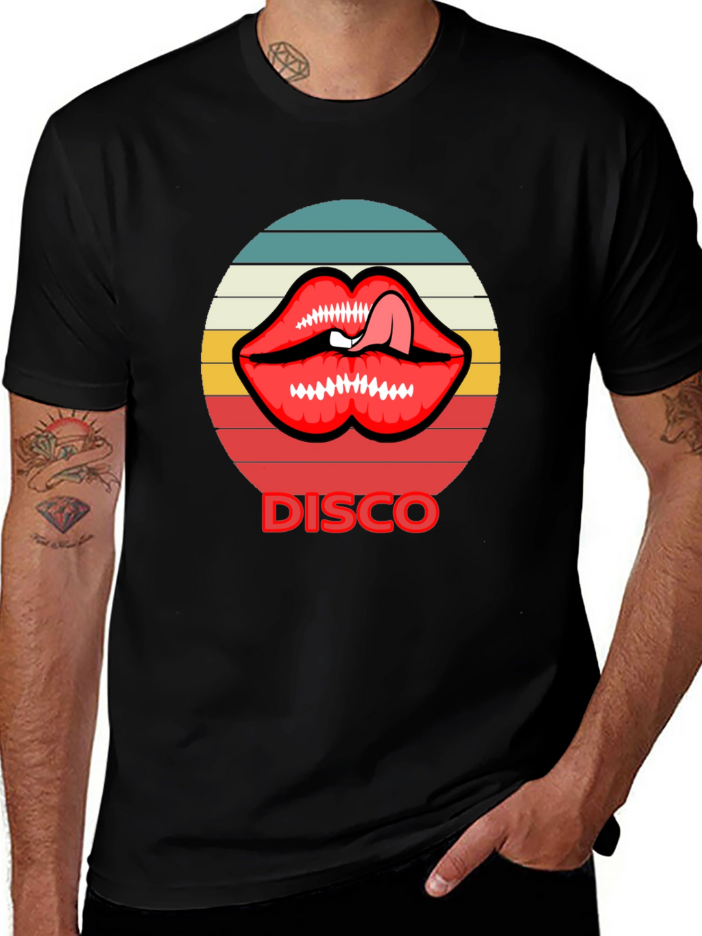 Retro Disco Lips Graphic Tee - Unique Design!