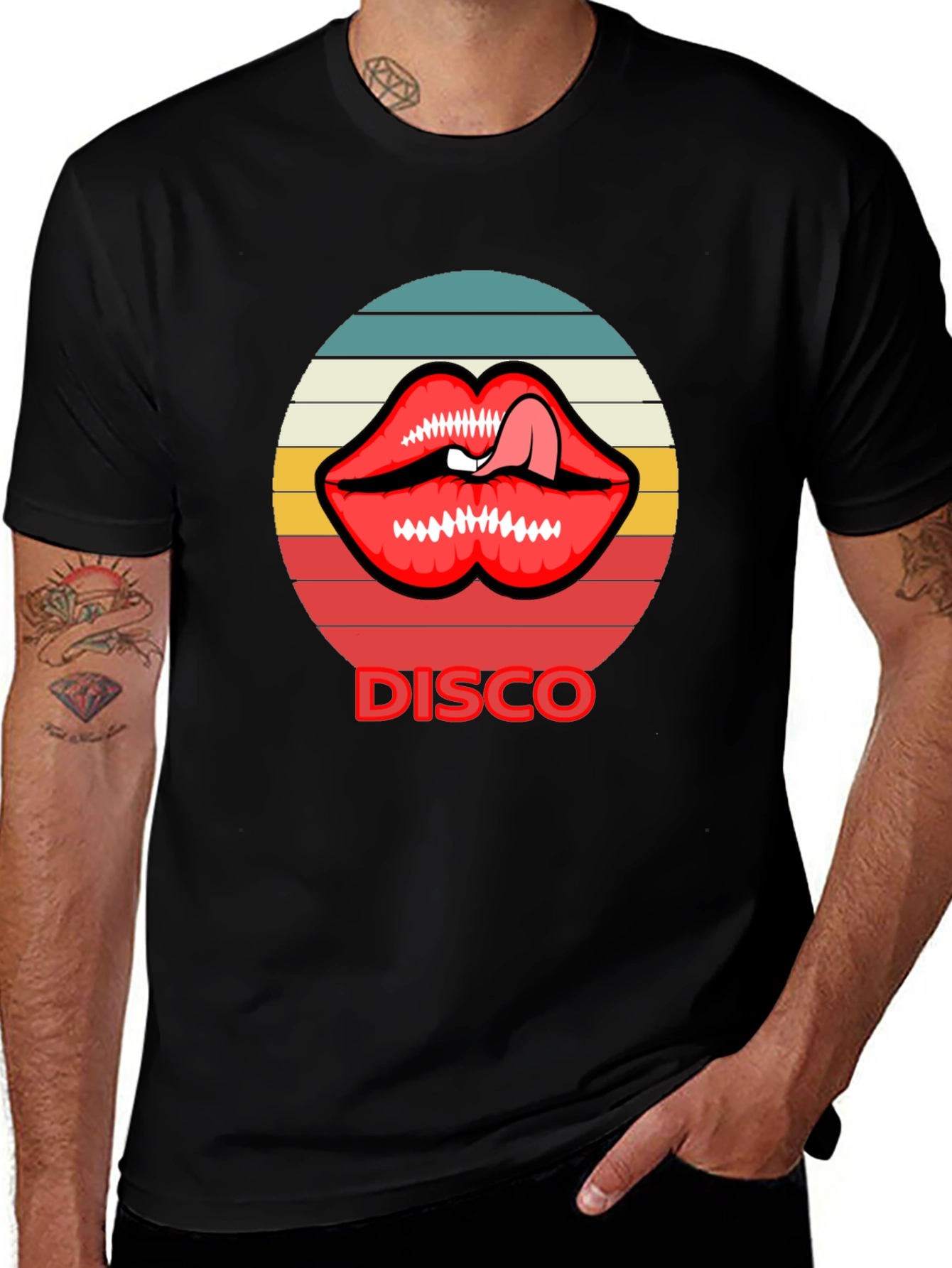 Retro Disco Lips Graphic Tee - Unique Design!
