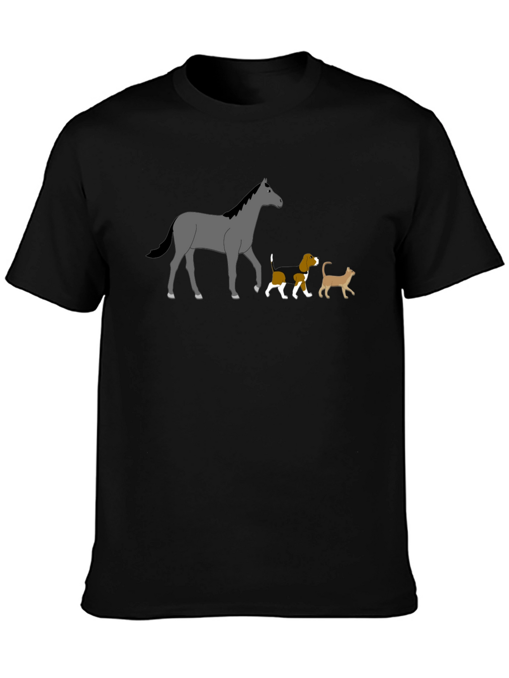 Horse Dog Cat Black T-Shirt