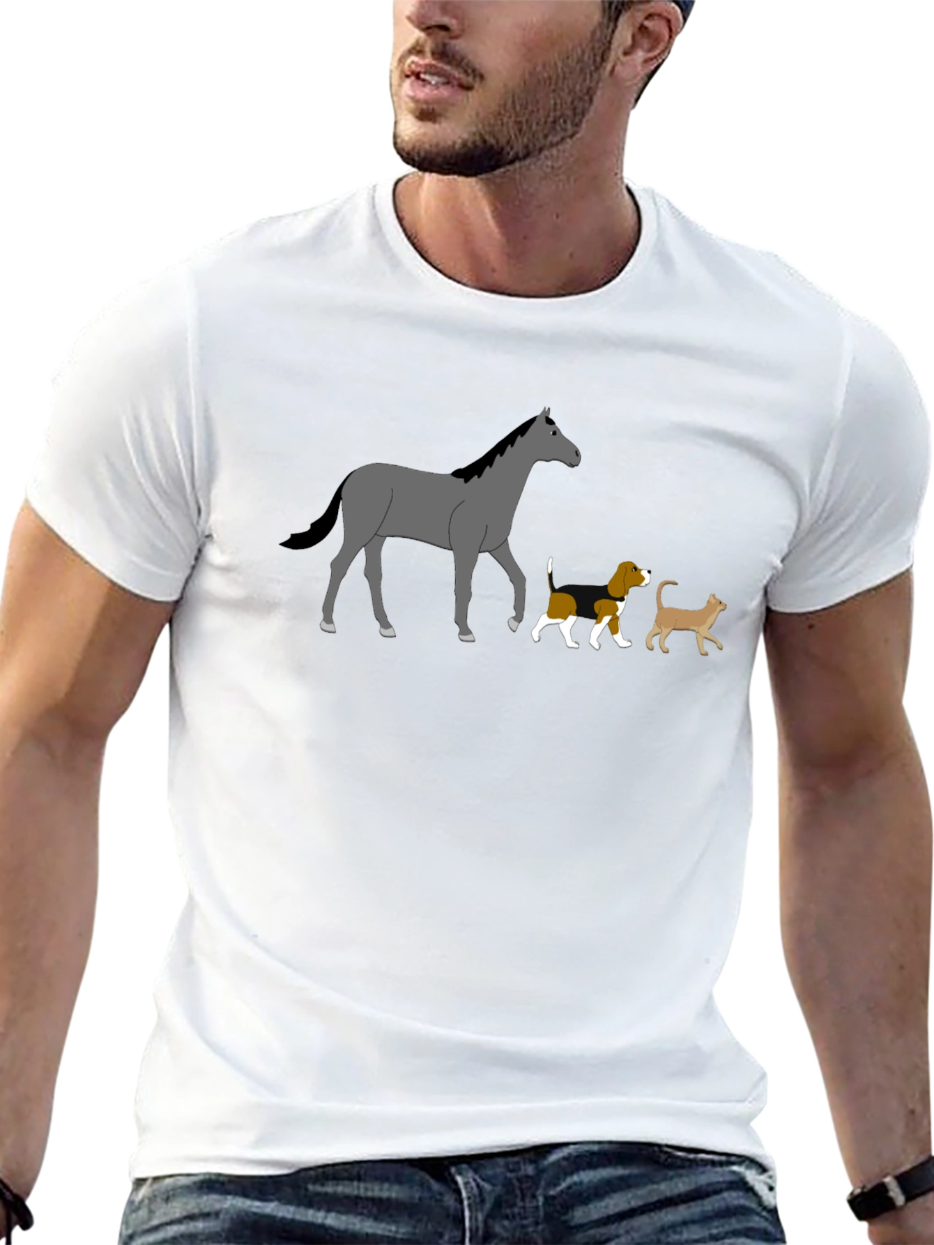 Horse Dog Cat Black T-Shirt