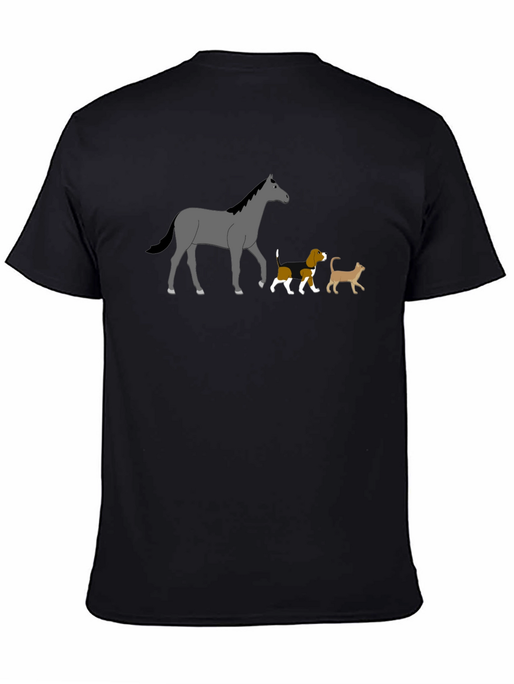 Horse Dog Cat Black T-Shirt