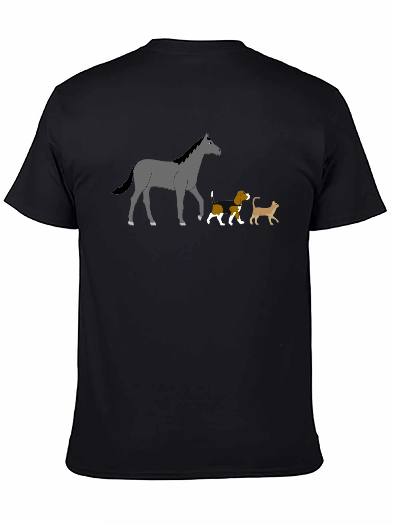Horse Dog Cat Black T-Shirt