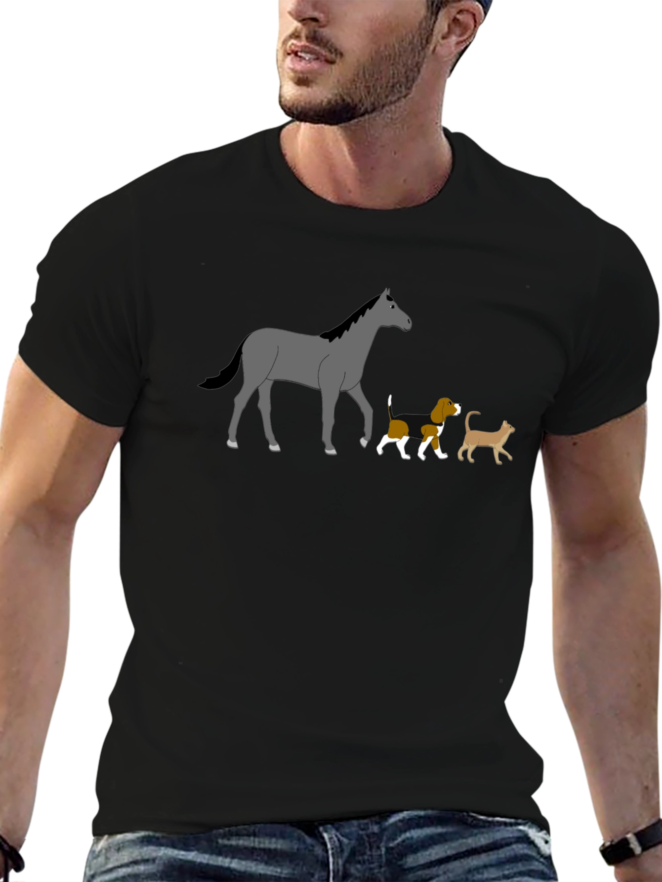 Horse Dog Cat Black T-Shirt