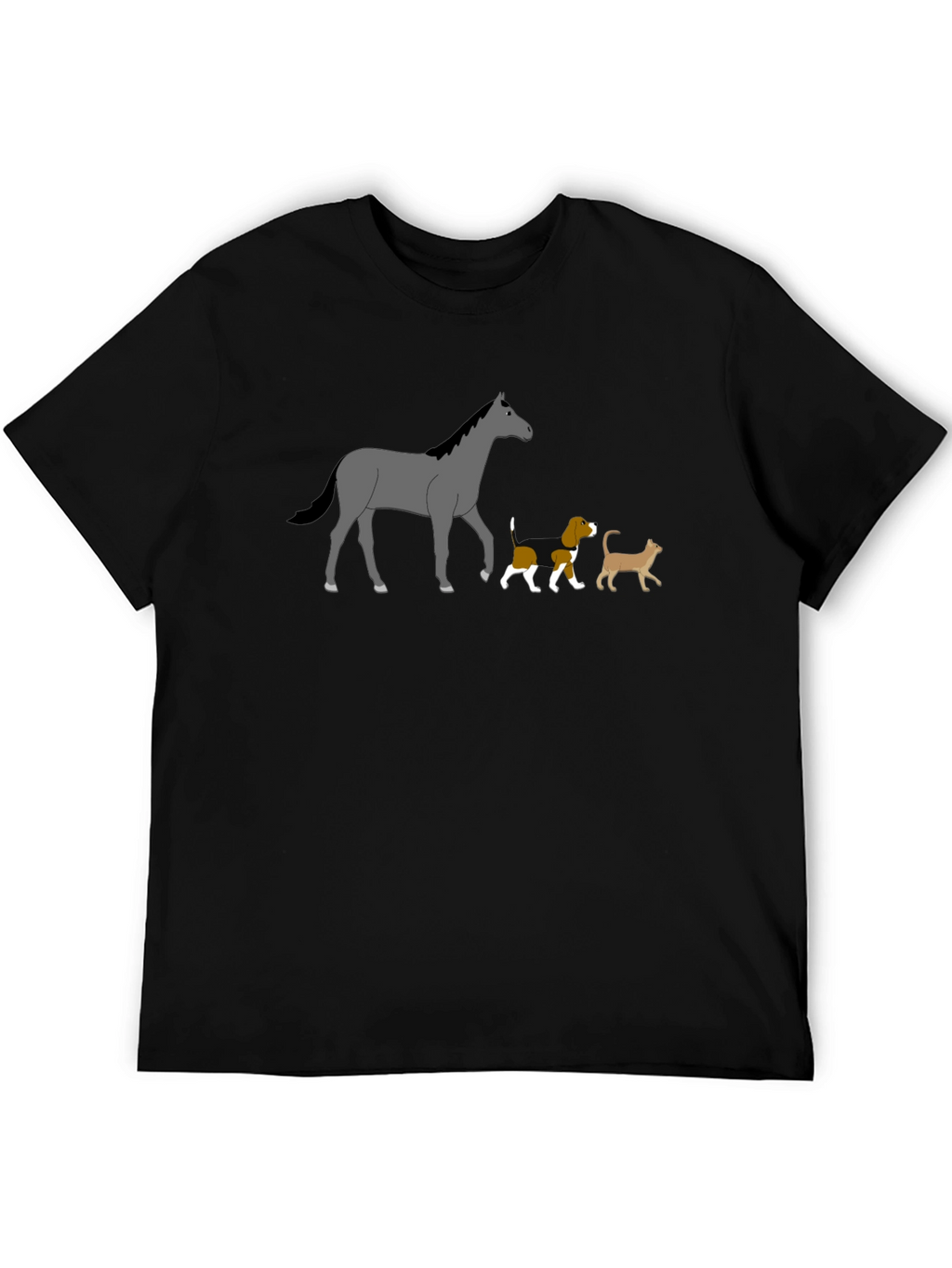 Horse Dog Cat Black T-Shirt