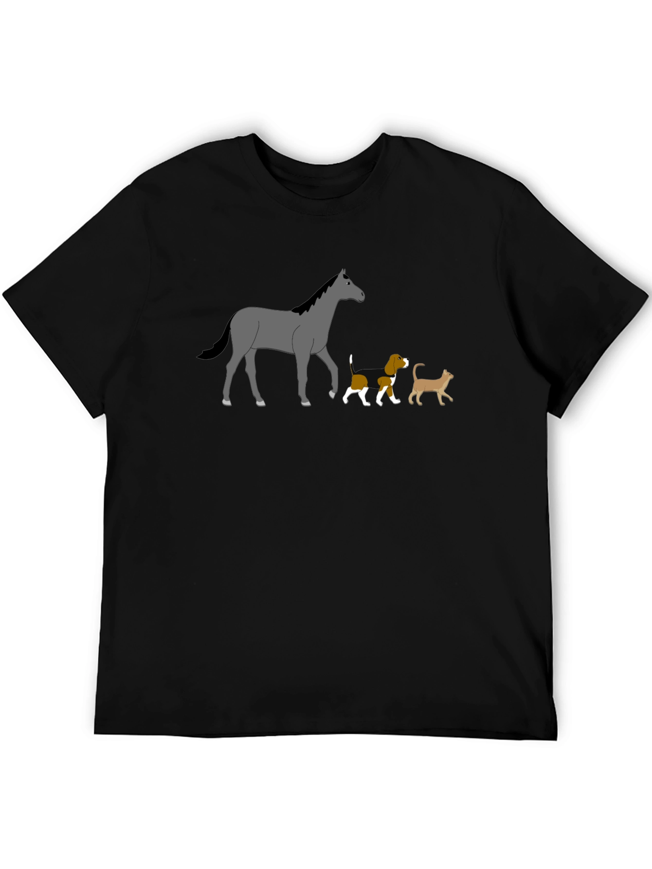 Horse Dog Cat Black T-Shirt