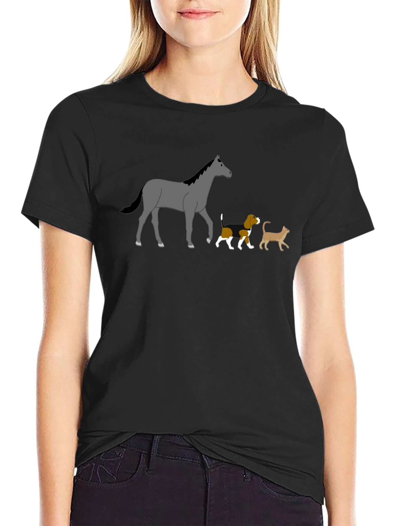Horse Dog Cat Black T-Shirt