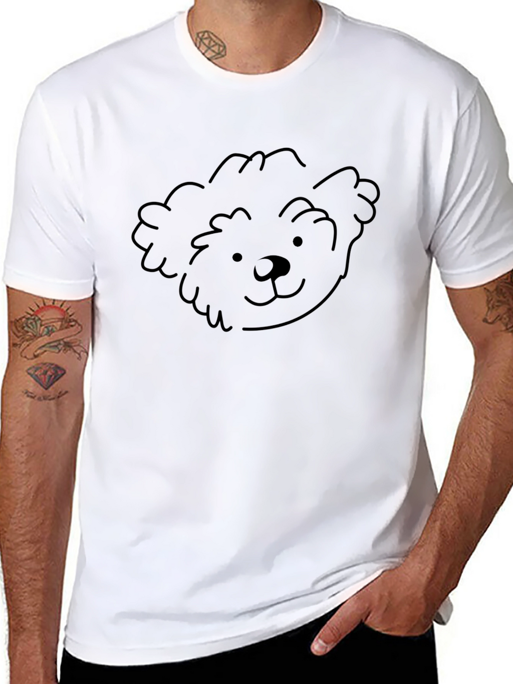 Simple Bear Face Graphic Black T-Shirt