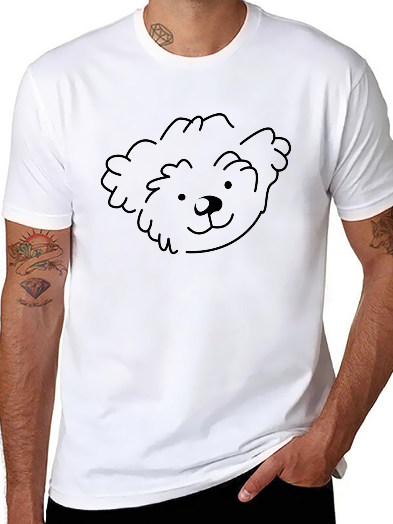Simple Bear Face Graphic Black T-Shirt