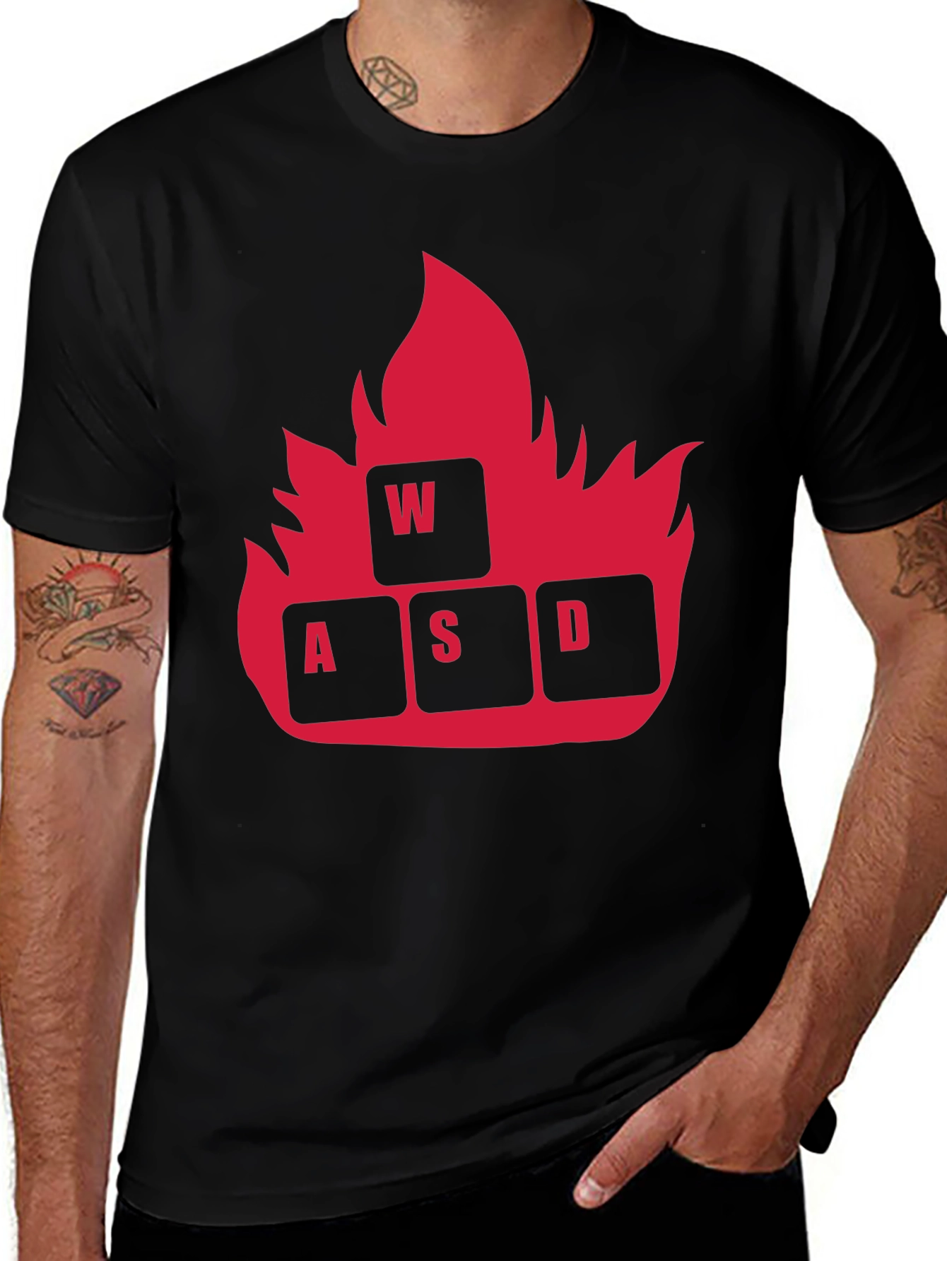 Gaming WASD Fire T-Shirt - Black Cotton Tee