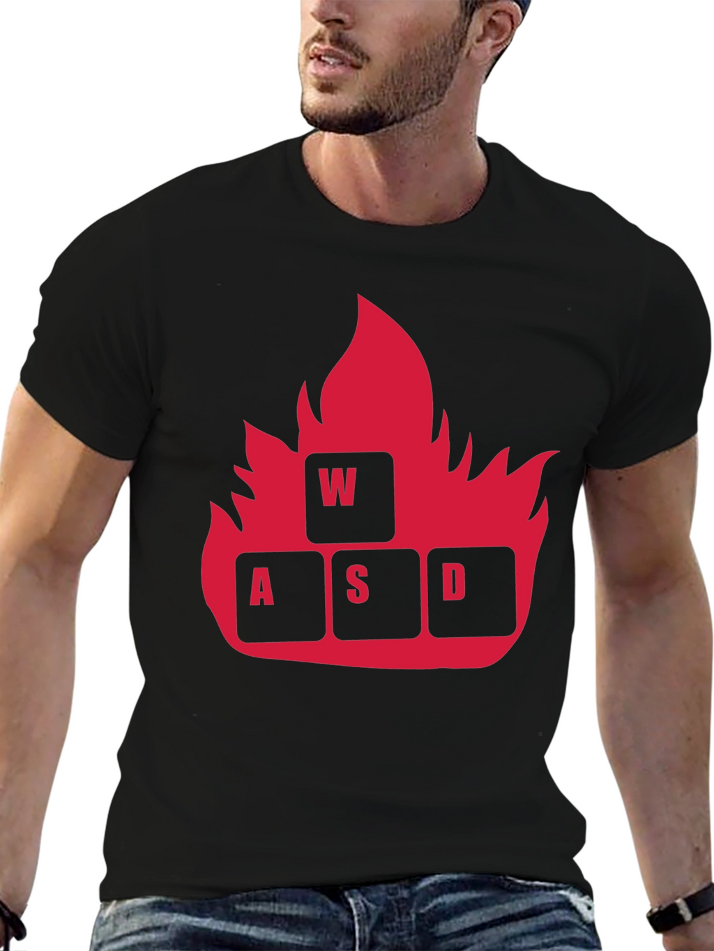 Gaming WASD Fire T-Shirt - Black Cotton Tee
