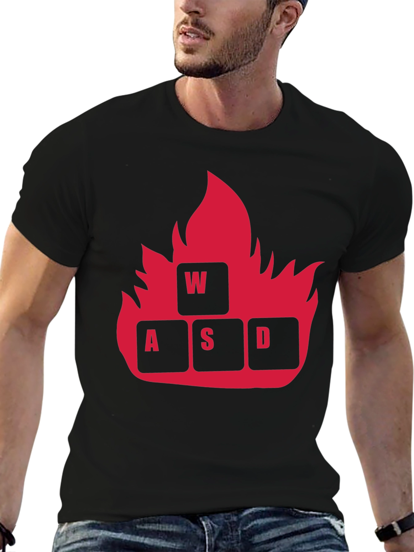 Gaming WASD Fire T-Shirt - Black Cotton Tee