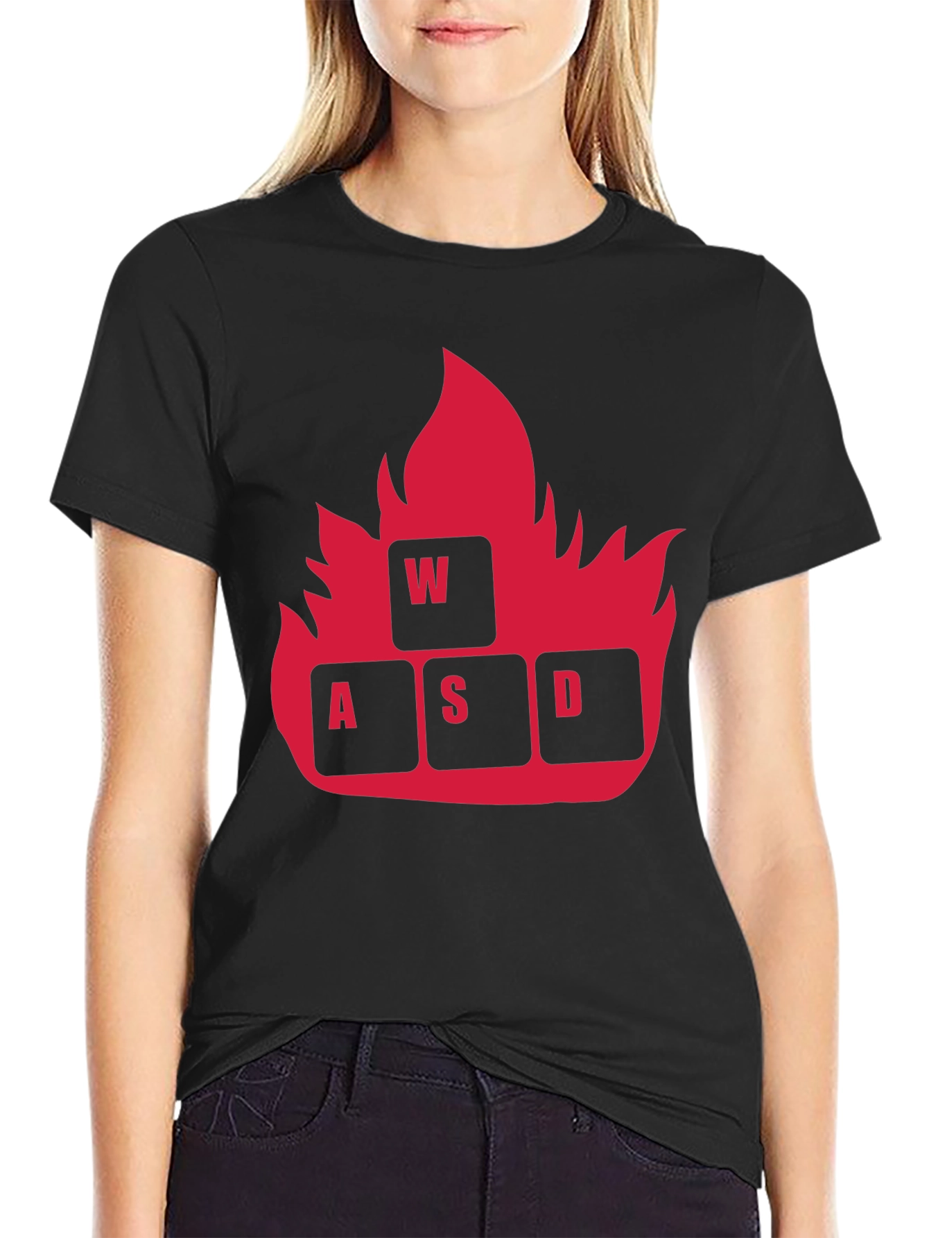 Gaming WASD Fire T-Shirt - Black Cotton Tee