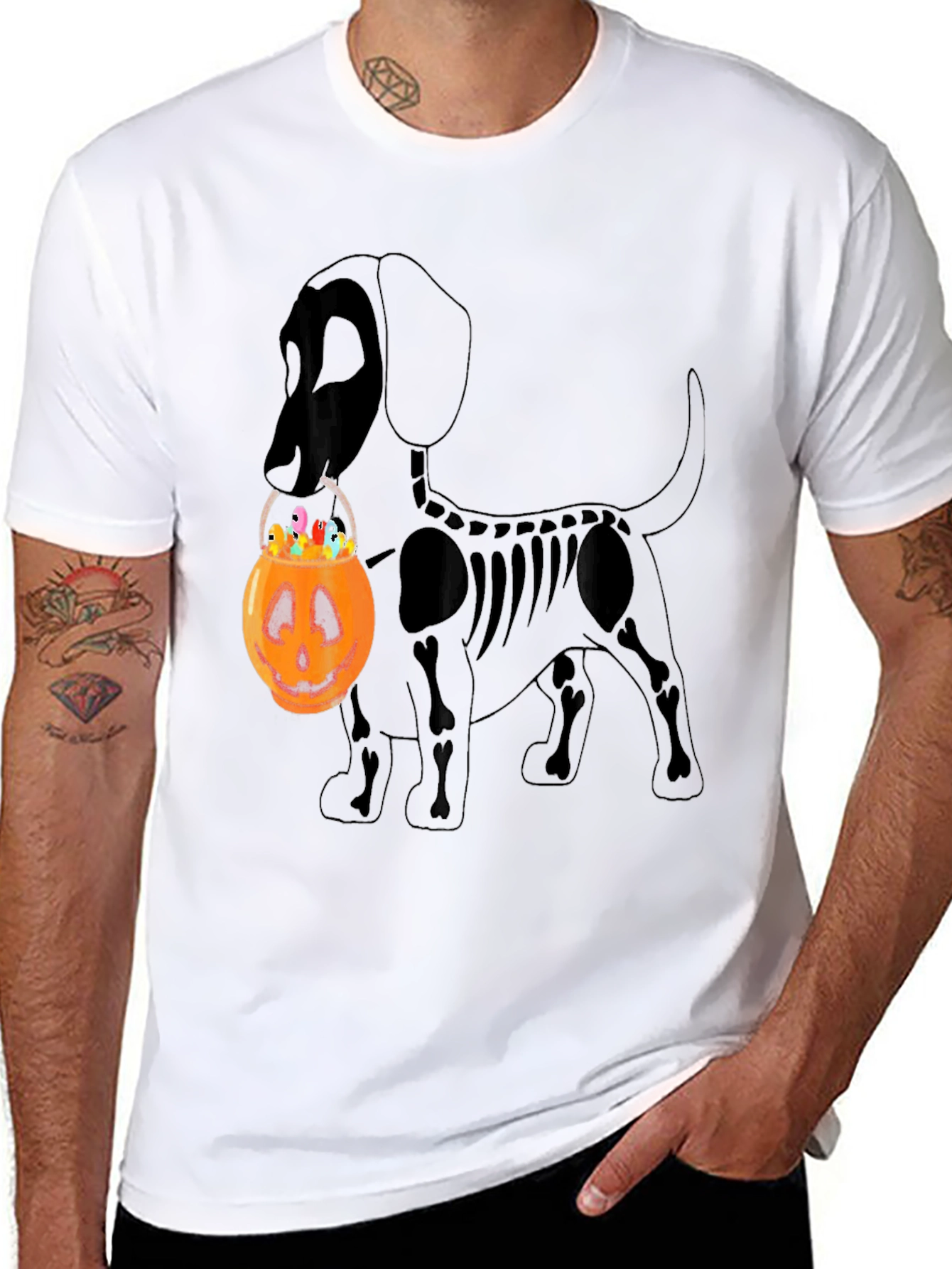Halloween Dog Skeleton Pumpkin T-Shirt
