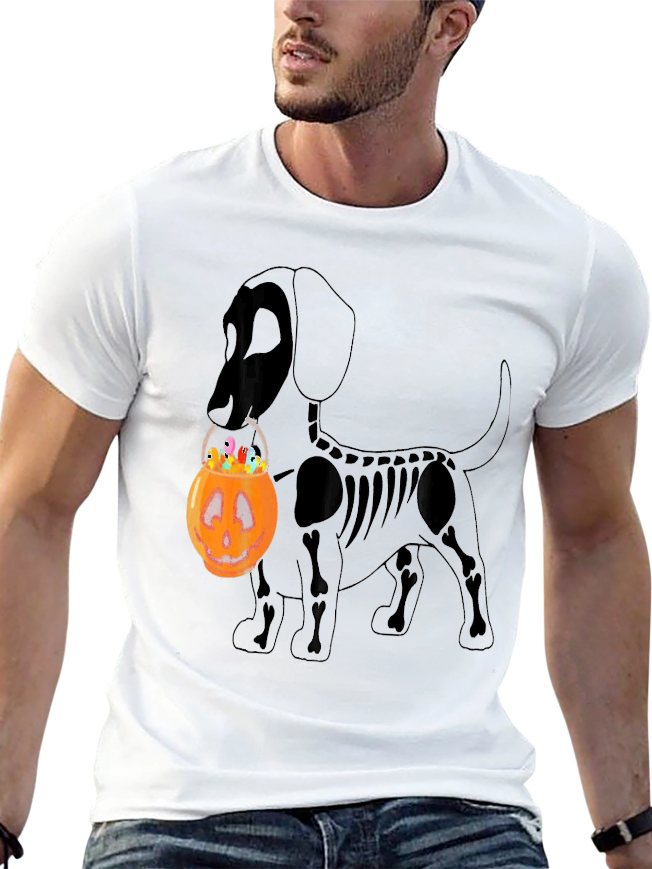 Halloween Dog Skeleton Pumpkin T-Shirt