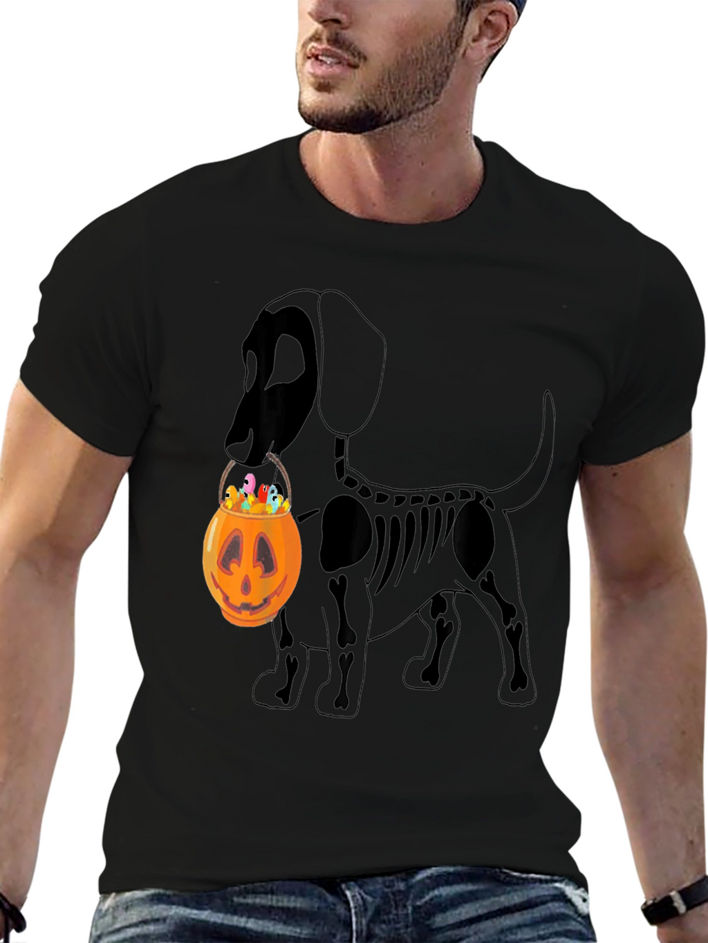 Halloween Dog Skeleton Pumpkin T-Shirt