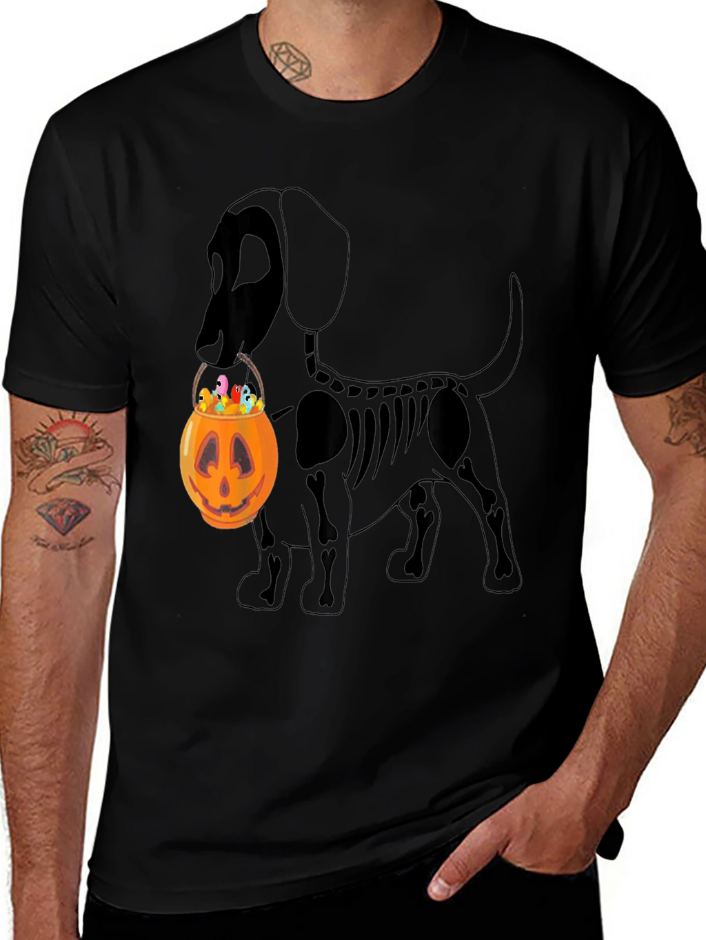 Halloween Dog Skeleton Pumpkin T-Shirt