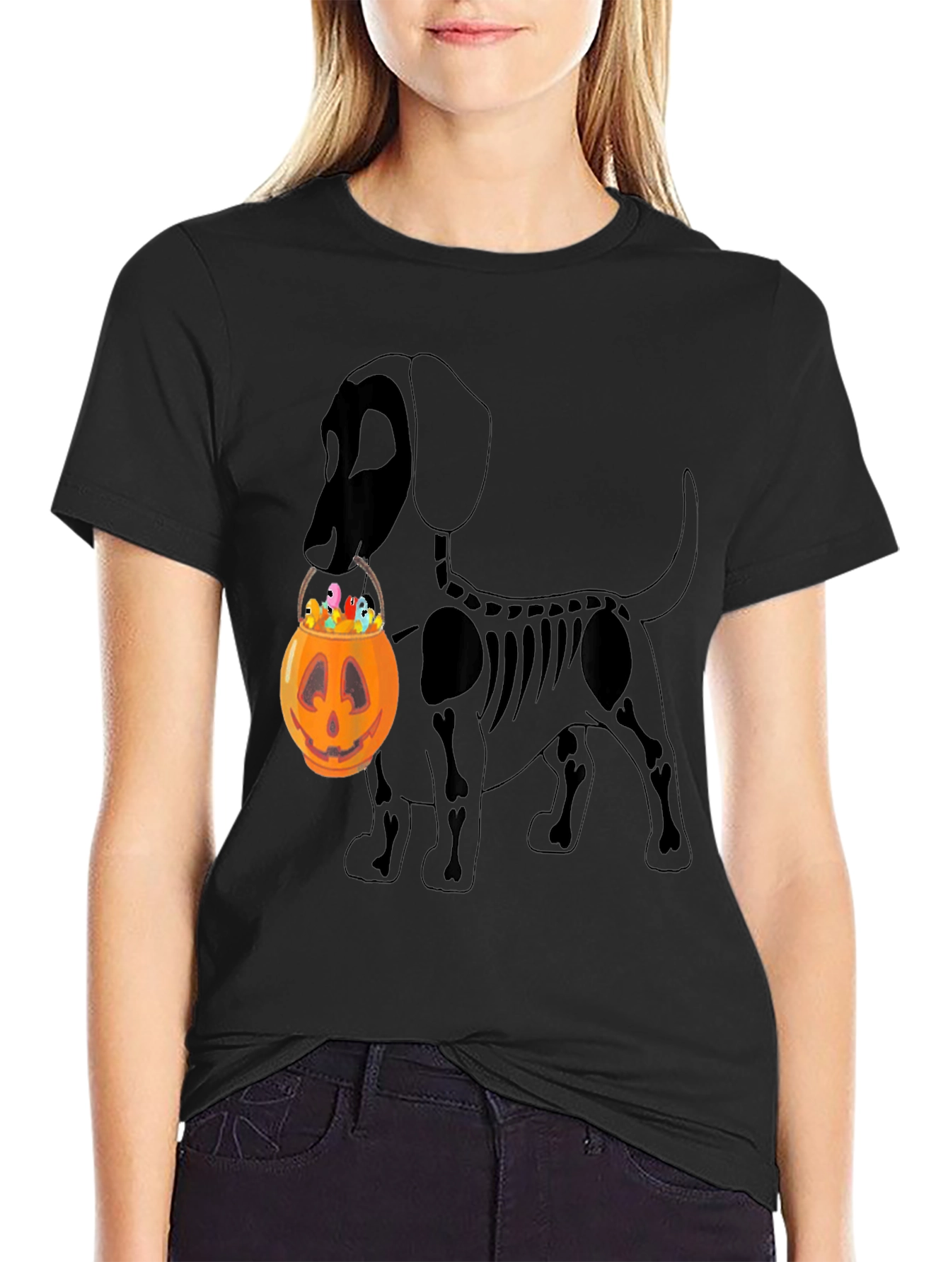 Halloween Dog Skeleton Pumpkin T-Shirt