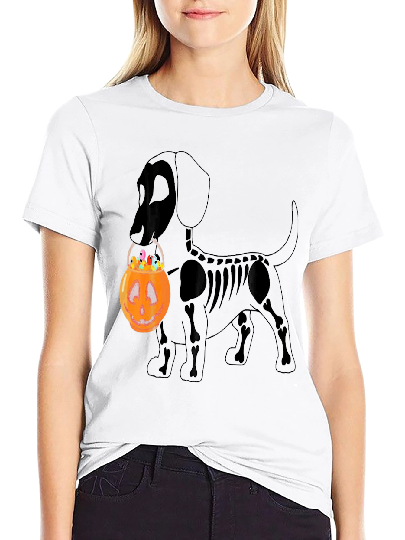 Halloween Dog Skeleton Pumpkin T-Shirt