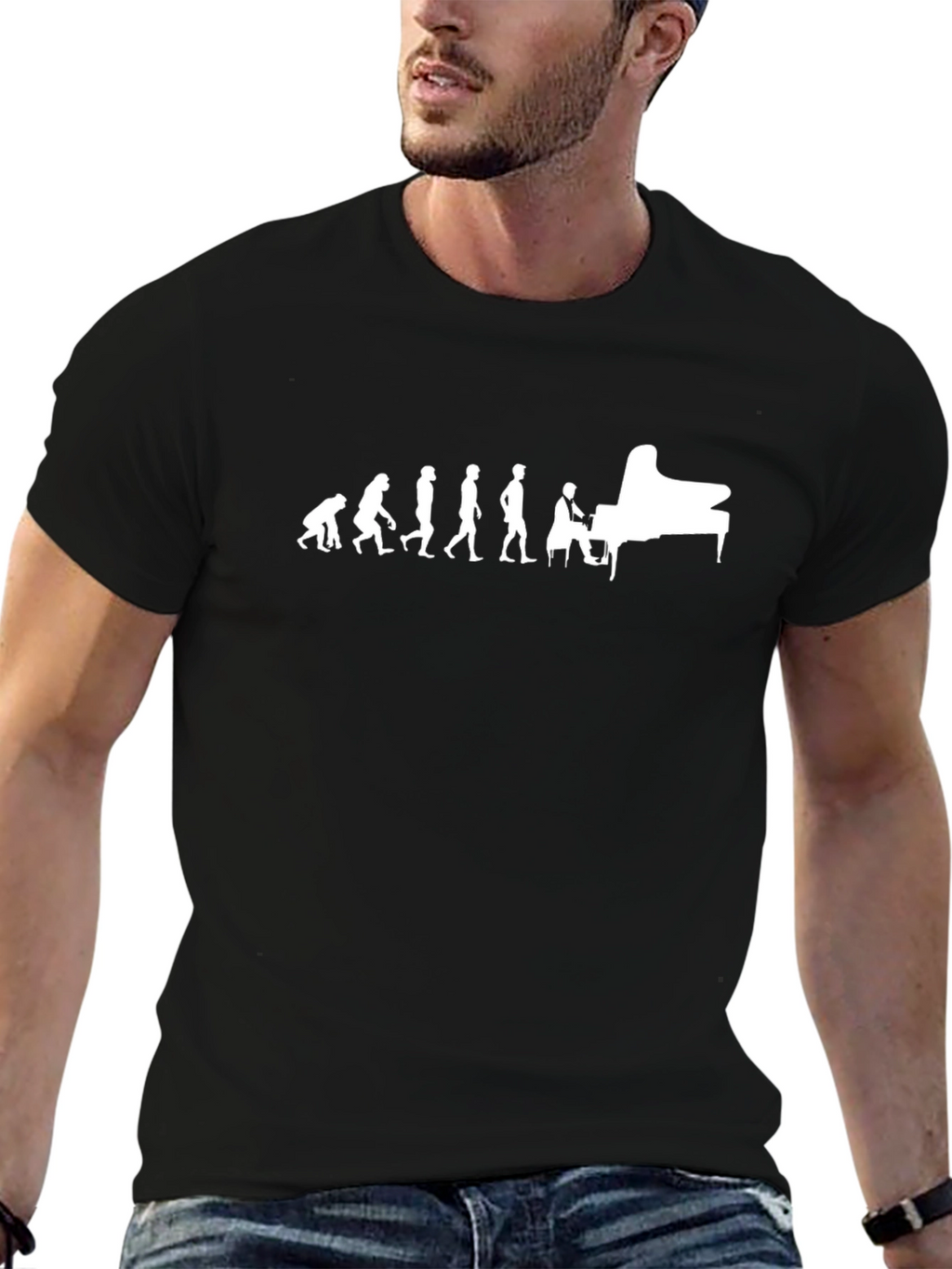Evolution of Piano Player Black T-Shirt