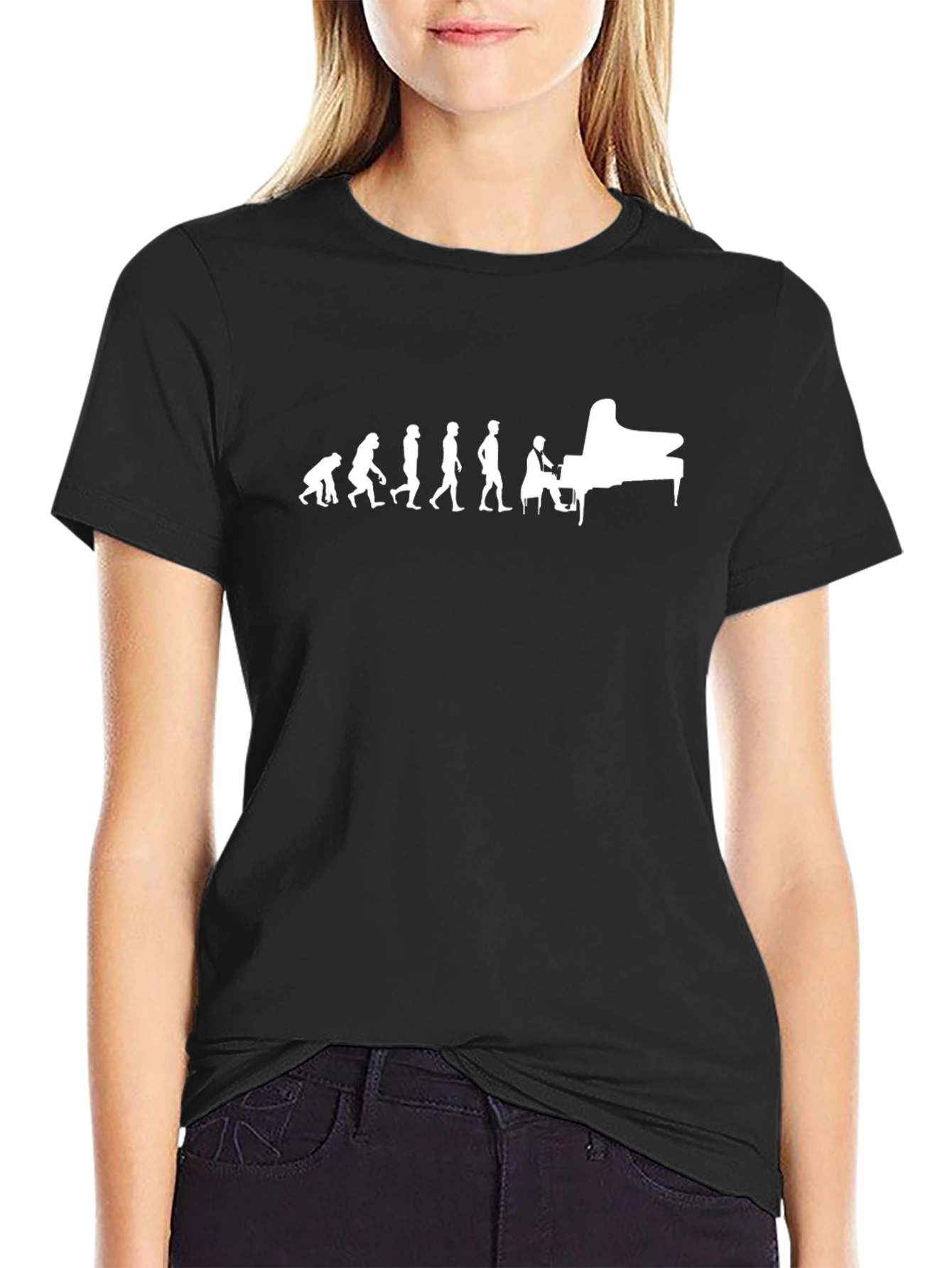 Evolution of Piano Player Black T-Shirt