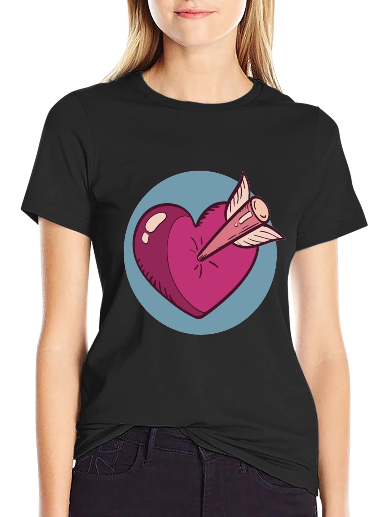 Heart & Arrow Graphic Tee - Black Cotton Shirt