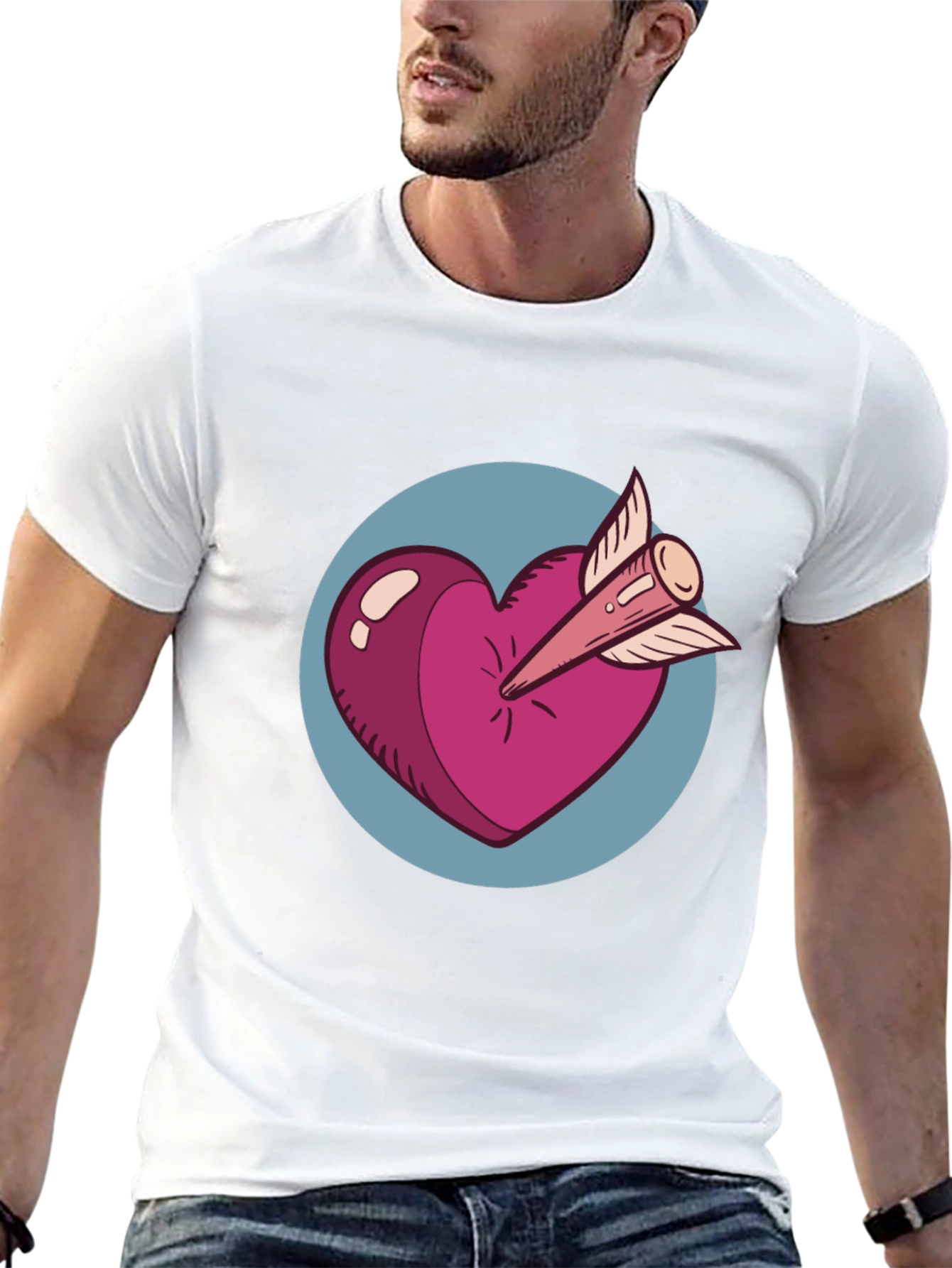 Heart & Arrow Graphic Tee - Black Cotton Shirt