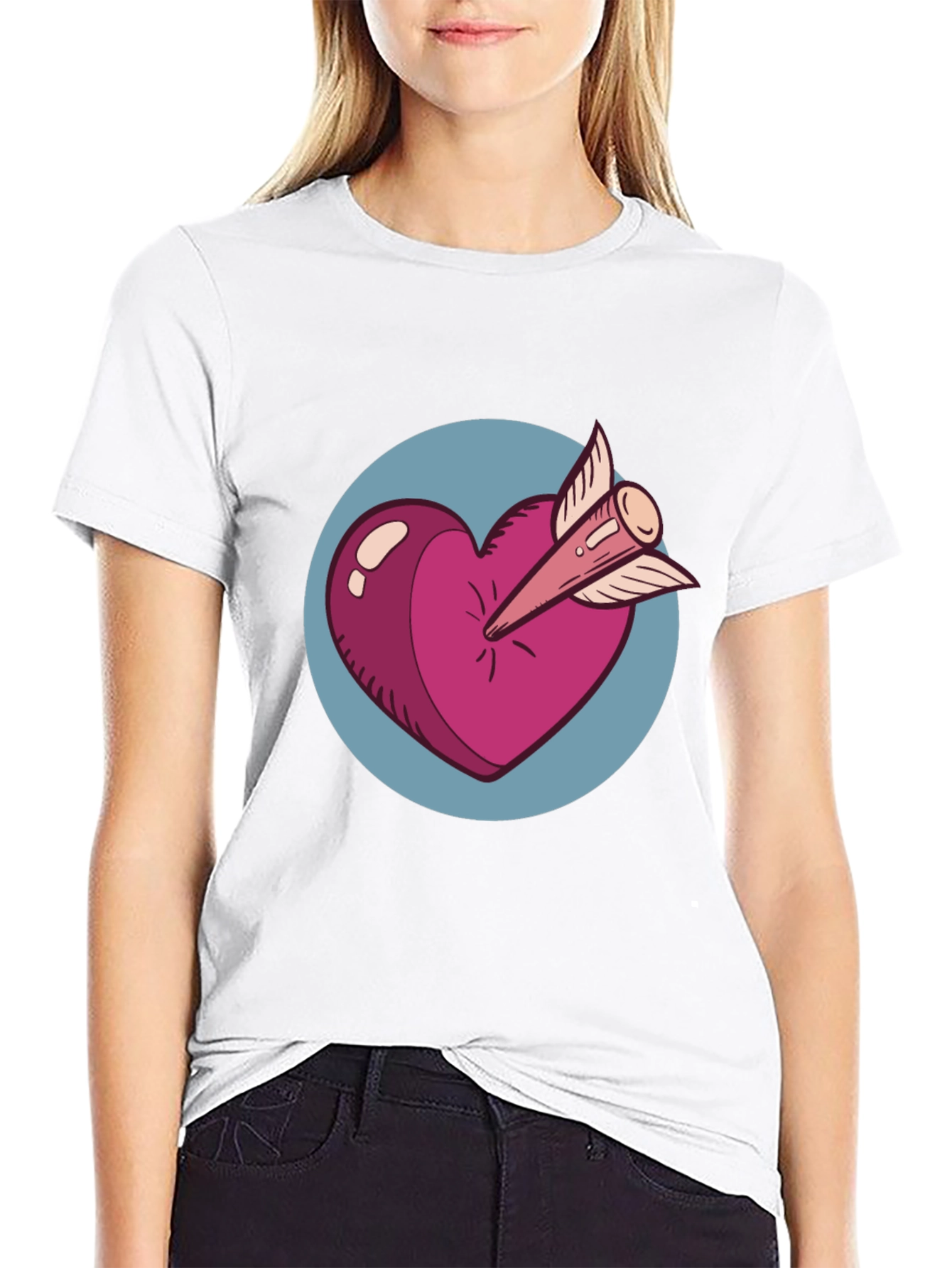 Heart & Arrow Graphic Tee - Black Cotton Shirt
