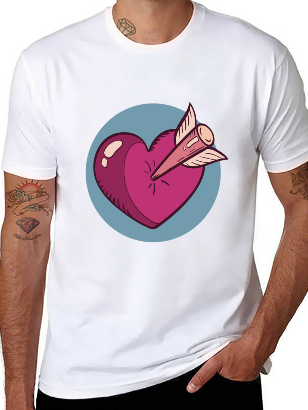 Heart & Arrow Graphic Tee - Black Cotton Shirt