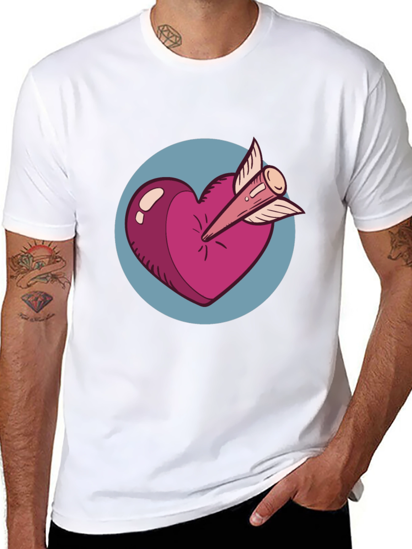Heart & Arrow Graphic Tee - Black Cotton Shirt
