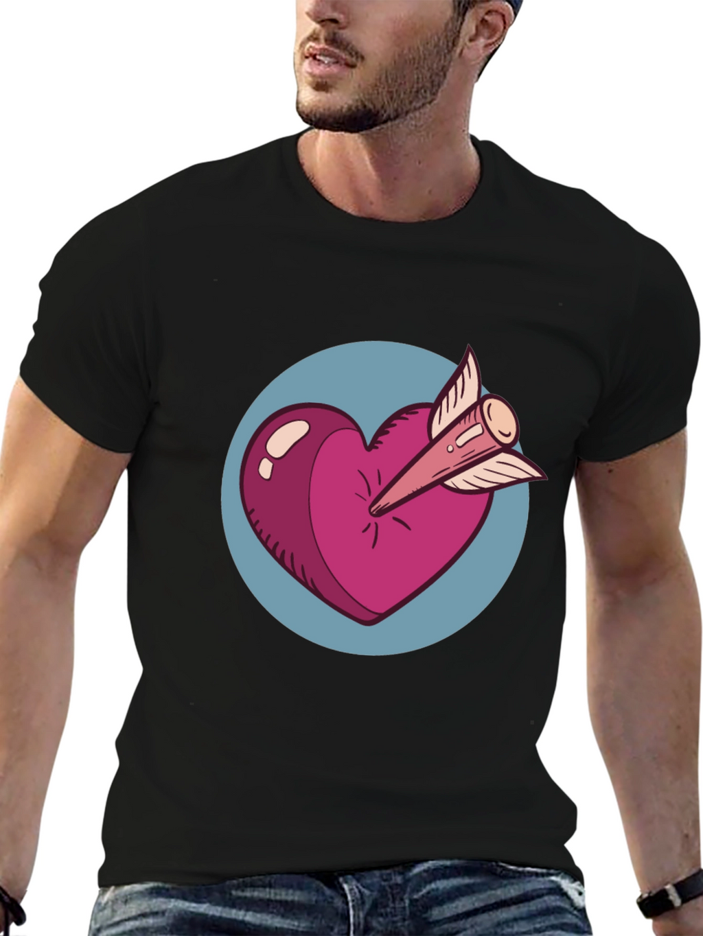 Heart & Arrow Graphic Tee - Black Cotton Shirt