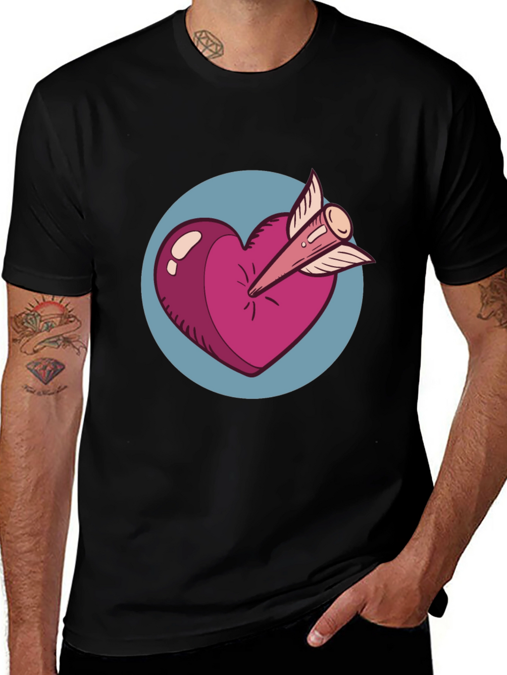 Heart & Arrow Graphic Tee - Black Cotton Shirt