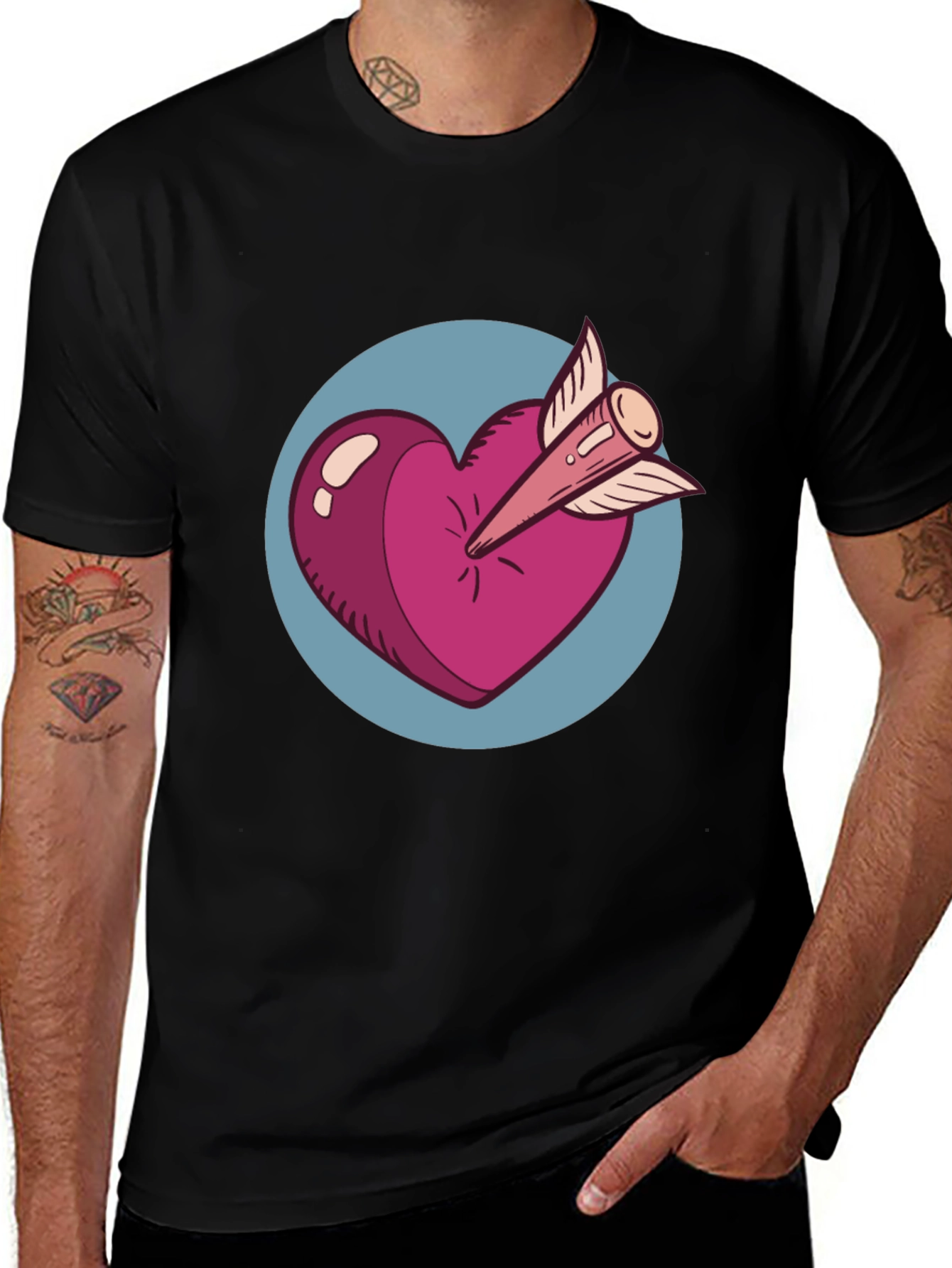 Heart & Arrow Graphic Tee - Black Cotton Shirt