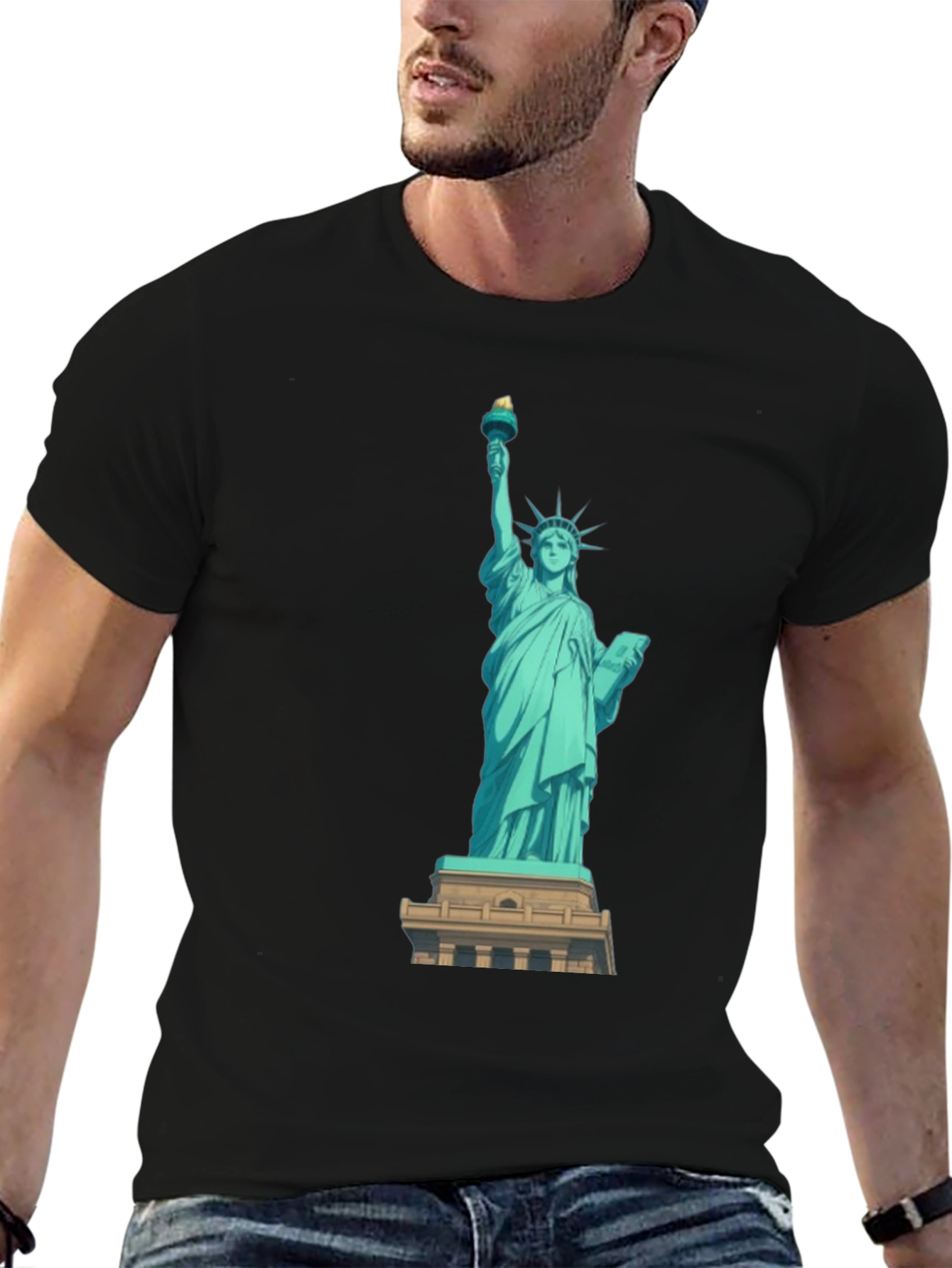 Statue of Liberty Graphic Tee - Black Cotton T-Shirt