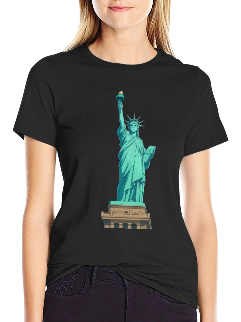 Statue of Liberty Graphic Tee - Black Cotton T-Shirt