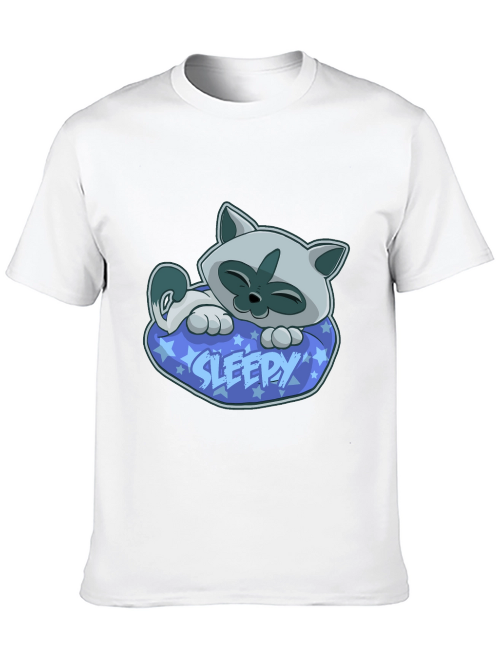 Sleepy Cat Graphic Tee - Cartoon Kitten T-Shirt