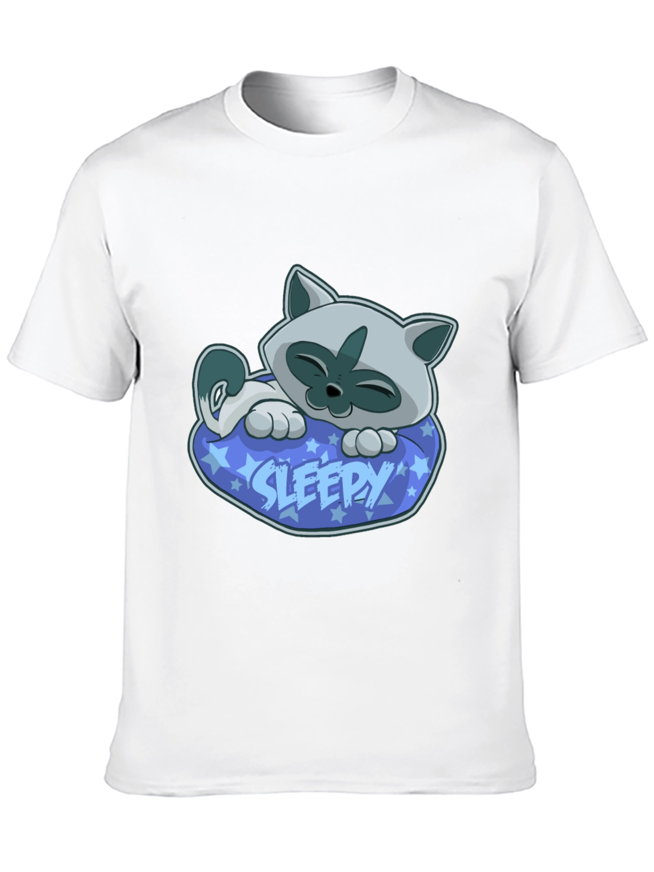 Sleepy Cat Graphic Tee - Cartoon Kitten T-Shirt