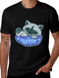 Sleepy Cat Graphic Tee - Cartoon Kitten T-Shirt