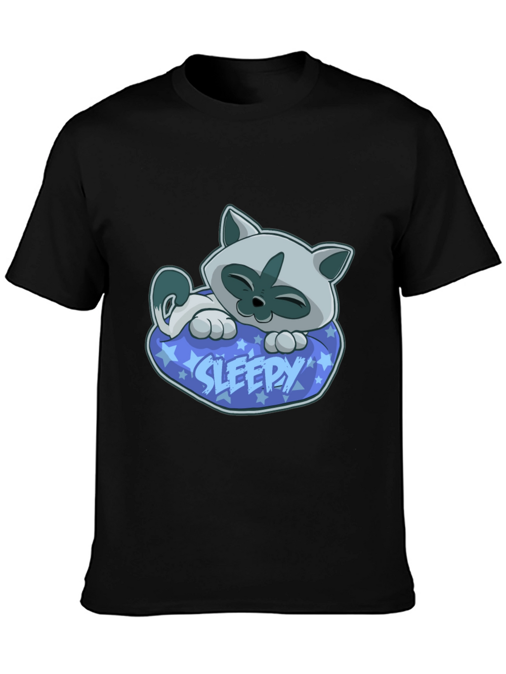 Sleepy Cat Graphic Tee - Cartoon Kitten T-Shirt