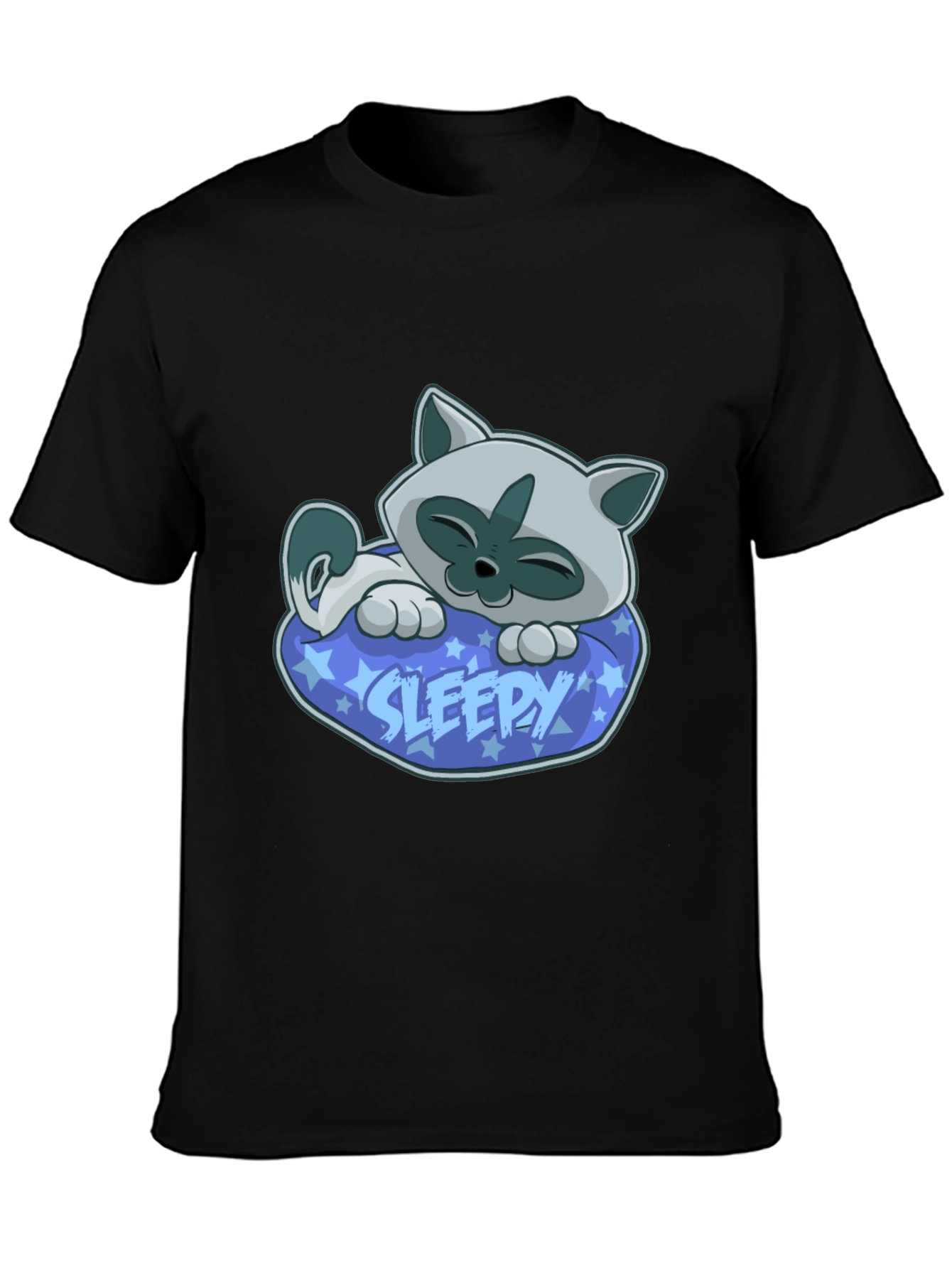 Sleepy Cat Graphic Tee - Cartoon Kitten T-Shirt