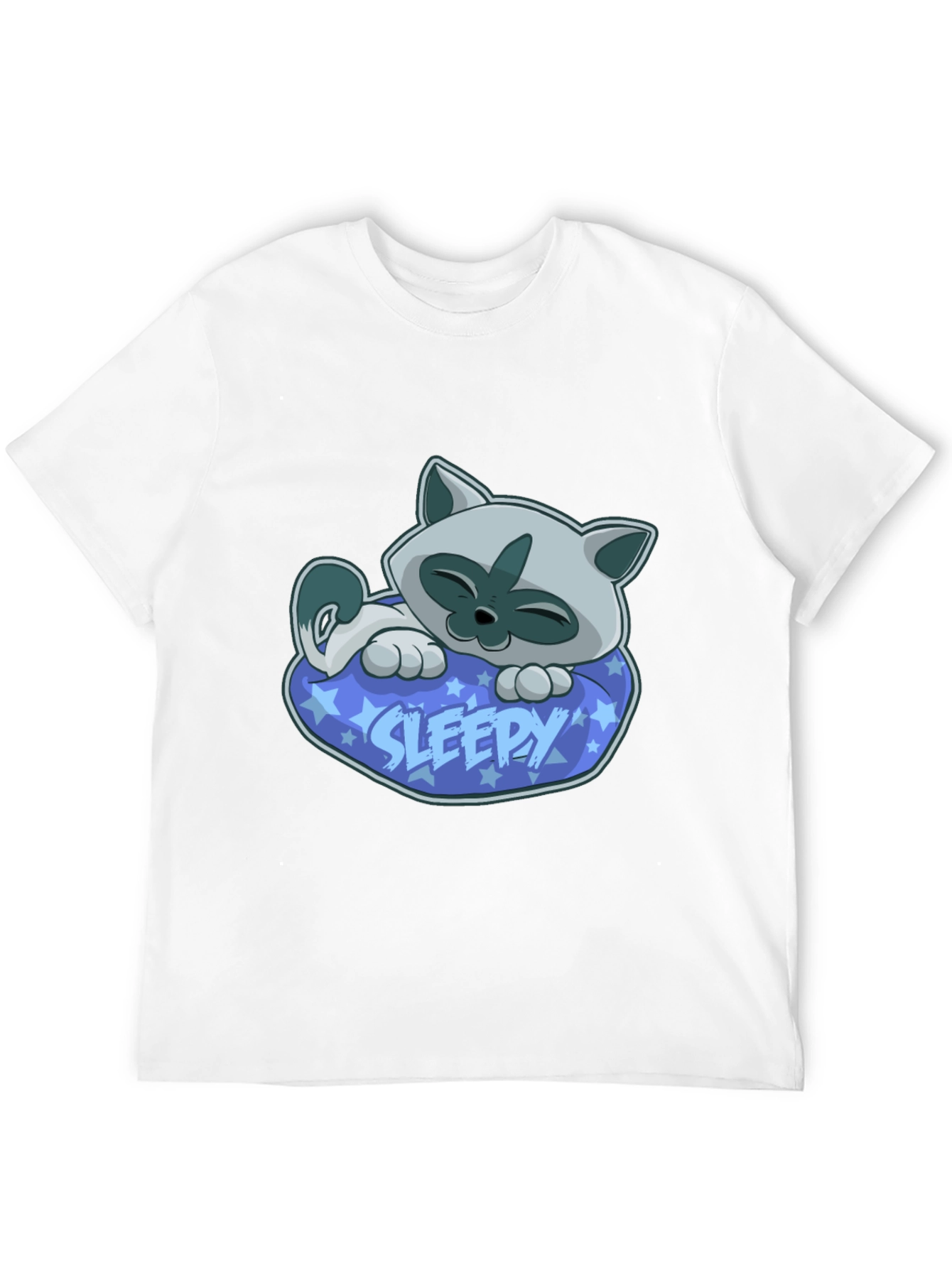 Sleepy Cat Graphic Tee - Cartoon Kitten T-Shirt