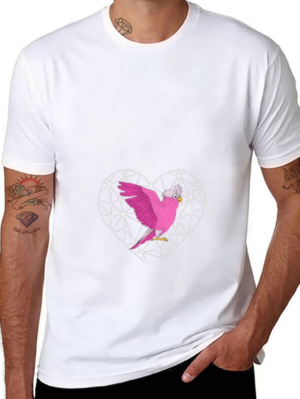Pink Cockatoo Heart Graphic T-Shirt