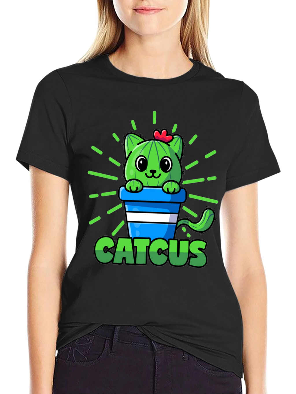 Cute Catcus Graphic T-Shirt - Funny Cactus Cat Tee