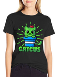 Cute Catcus Graphic T-Shirt - Funny Cactus Cat Tee