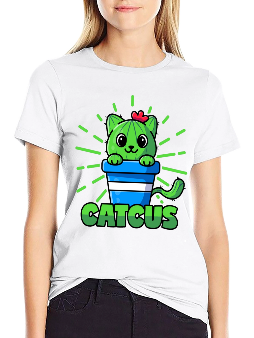 Cute Catcus Graphic T-Shirt - Funny Cactus Cat Tee
