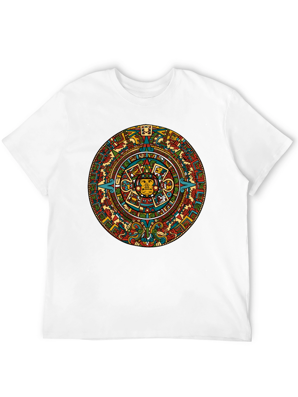 Aztec Calendar Graphic Tee - Black Crew Neck T-Shirt