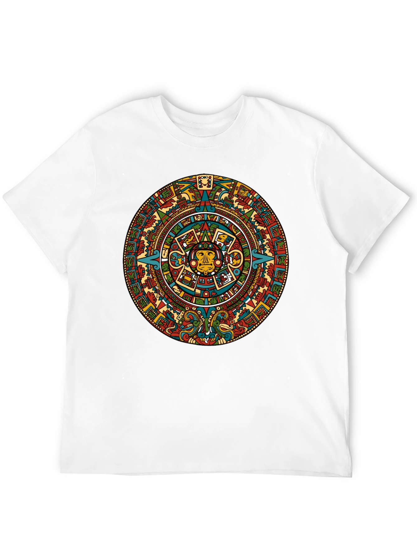 Aztec Calendar Graphic Tee - Black Crew Neck T-Shirt