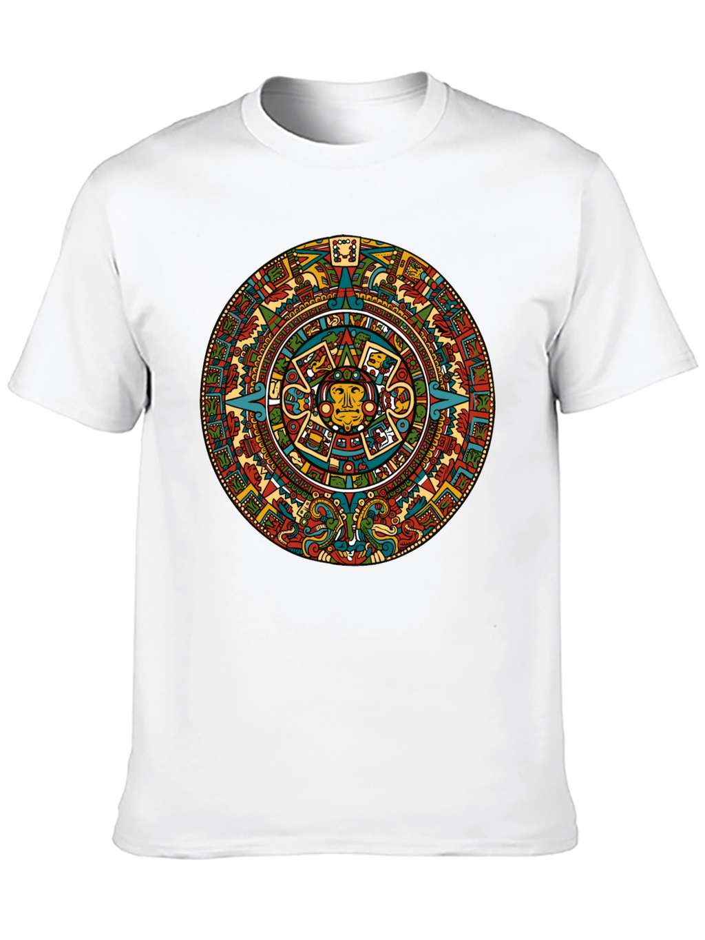 Aztec Calendar Graphic Tee - Black Crew Neck T-Shirt