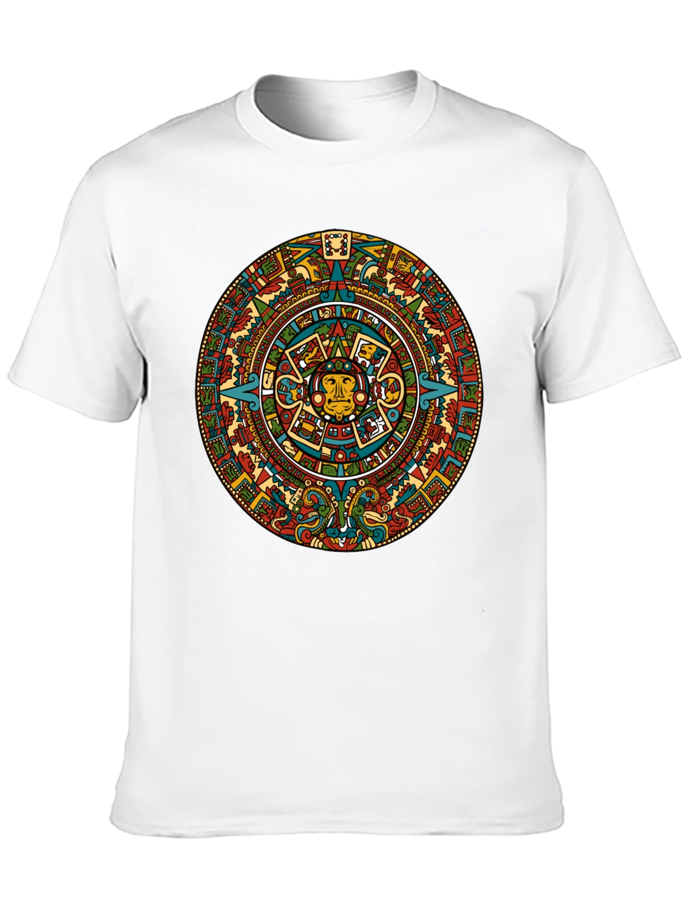 Aztec Calendar Graphic Tee - Black Crew Neck T-Shirt